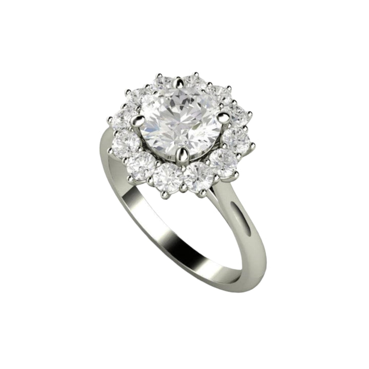 1.25ct Round Moissanite Cluster Engagement Ring Vintage Style Halo in White Gold | Rare Earth Jewelry