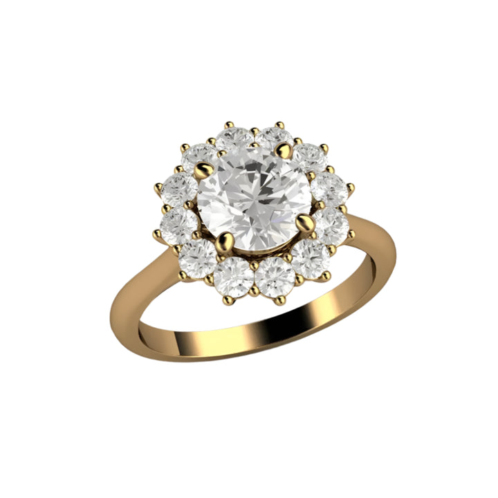 18K Moissanite Engagement Ring, 7mm Round Antique Style Flower Shaped Halo with Forever One Moissanite | Rare Earth Jewelry