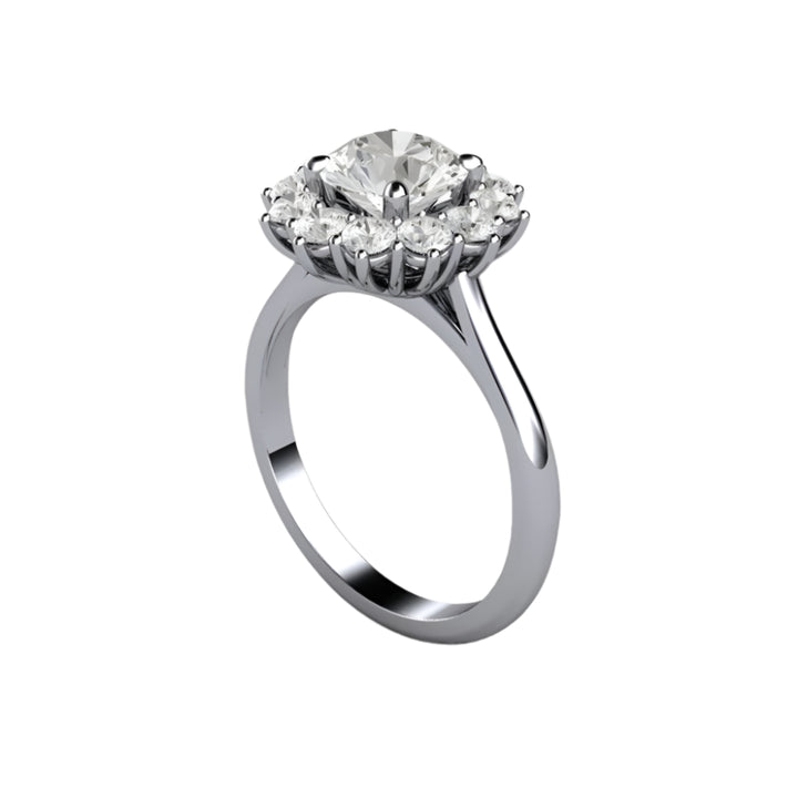 Round Moissanite Cluster Engagement Ring Vintage Style Halo in Platinum | Rare Earth Jewelry
