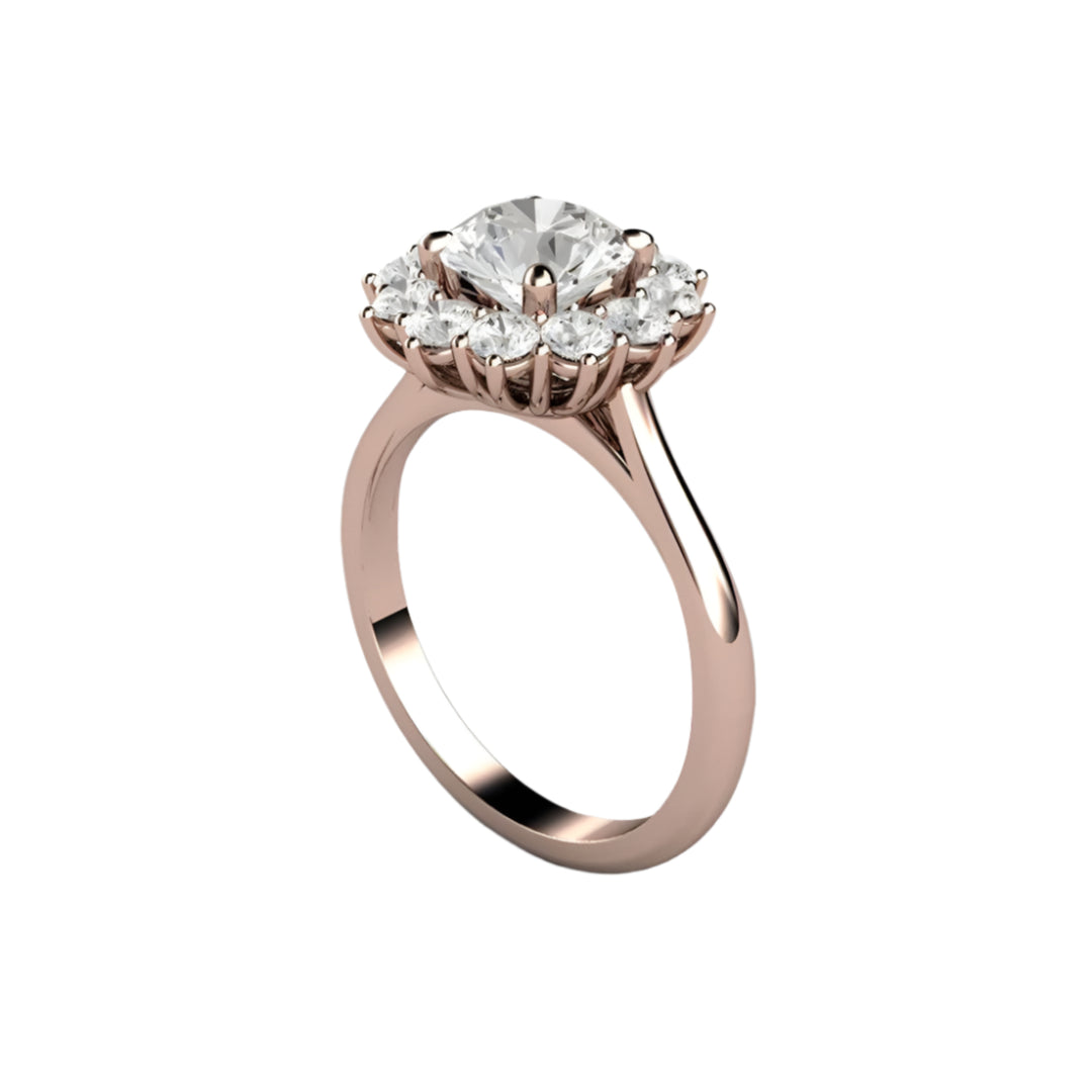 Vintage Style Round Moissanite Engagement Ring, Flower Shaped Halo  in 14K or 18K Gold with Charles & Colvard Forever One Moissanite | Rare Earth Jewelry