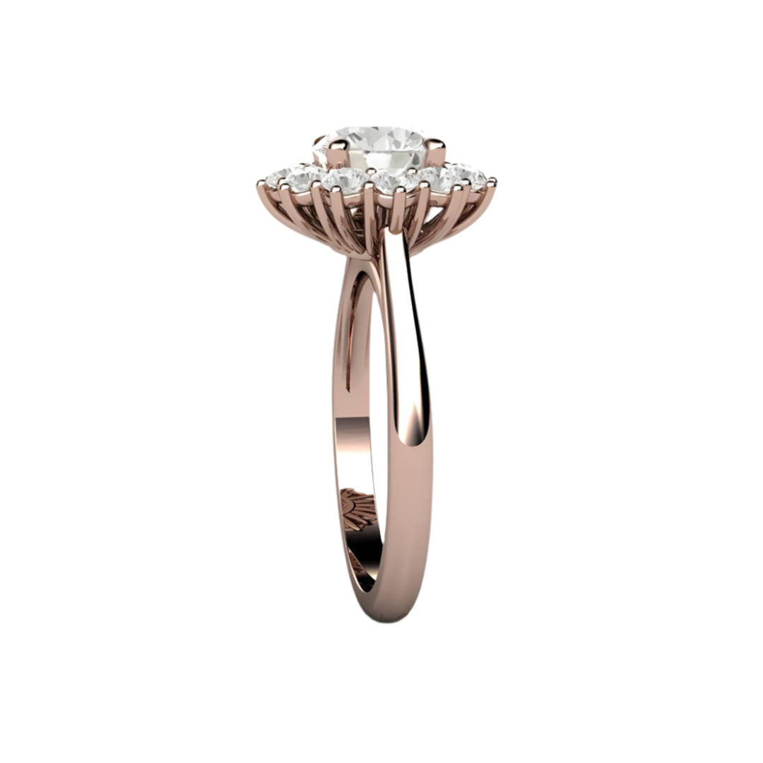 Side View of 1.25 Carat Round Moissanite Engagement Ring, Vintage Style Cluster Halo | Rare Earth Jewelry