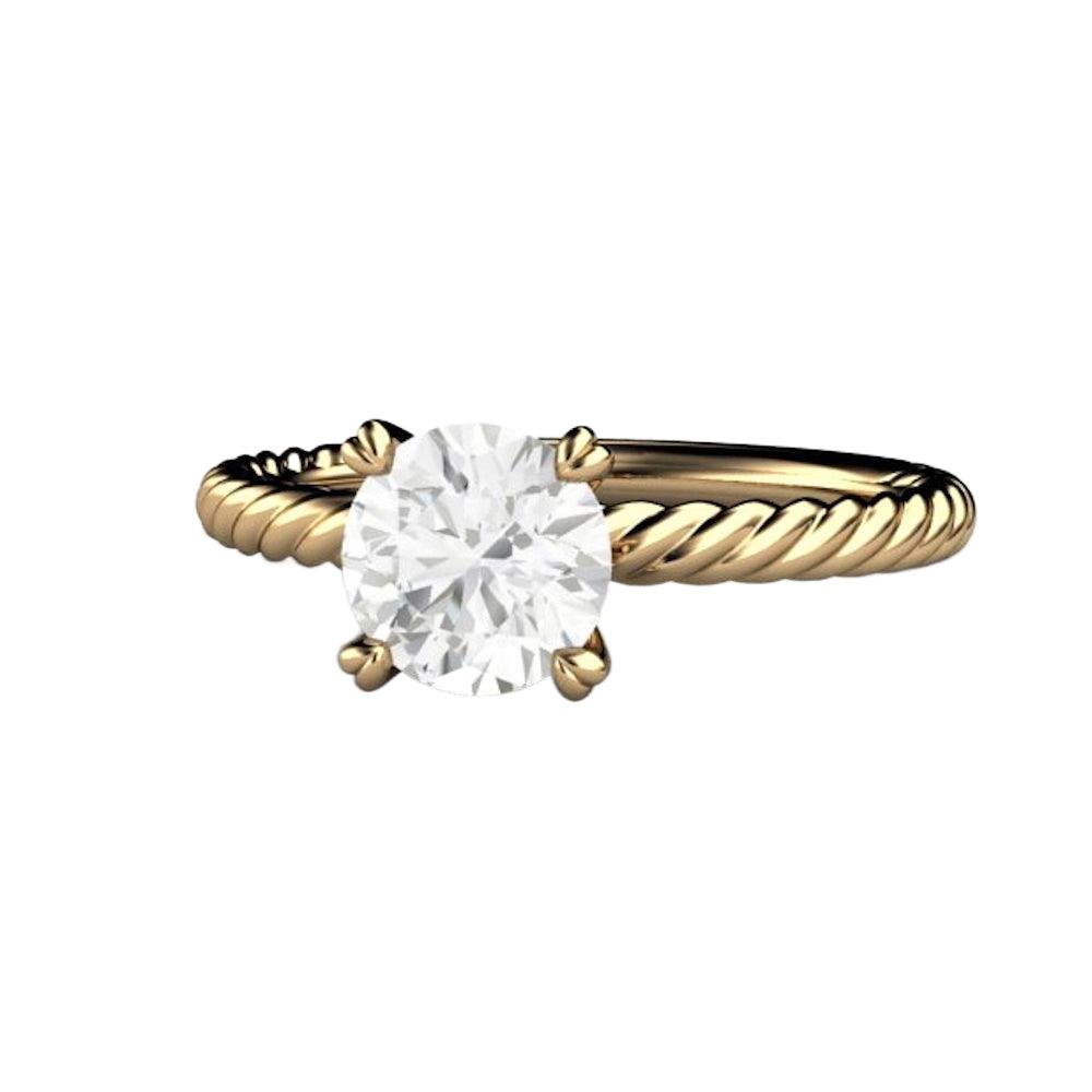 1 Carat Moissanite Solitaire Engagement Ring with Rope Twisted Band, Rare Earth Jewelry