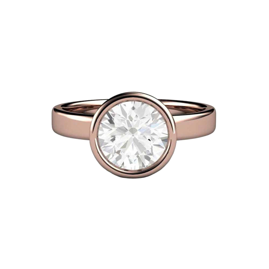 1 Carat Moissanite Solitaire Engagement Ring, Bezel Set Round in 14K or 18K Gold and Platinum