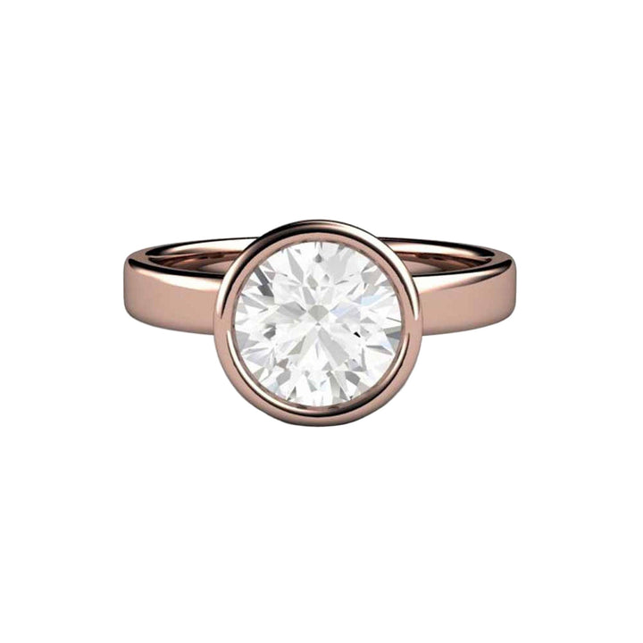 1 Carat Moissanite Solitaire Engagement Ring, Bezel Set Round in 14K or 18K Gold and Platinum