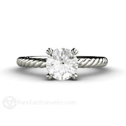 1 Carat Moissanite Solitaire Engagement Ring with Rope Twisted Band 14K White Gold - Engagement Only - Rare Earth Jewelry