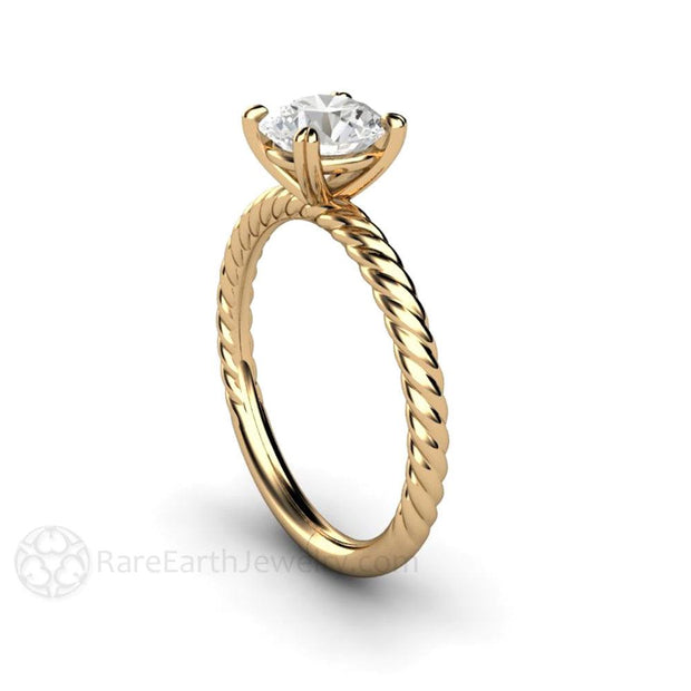 1 Carat Moissanite Solitaire Engagement Ring with Rope Twisted Band 18K Yellow Gold - Engagement Only - Rare Earth Jewelry