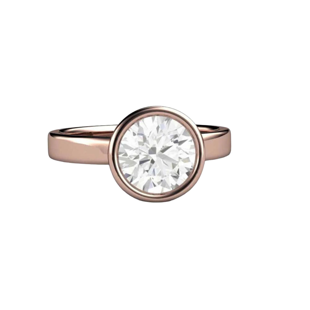 1ct Moissanite Engagement Ring, Round Bezel Set Solitaire in 14K Rose Gold
