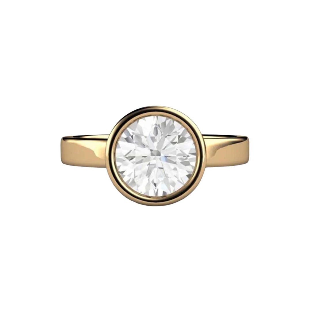 1ct Moissanite Engagement Ring with Round Bezel Setting, Eco-Friendly and Sustainable