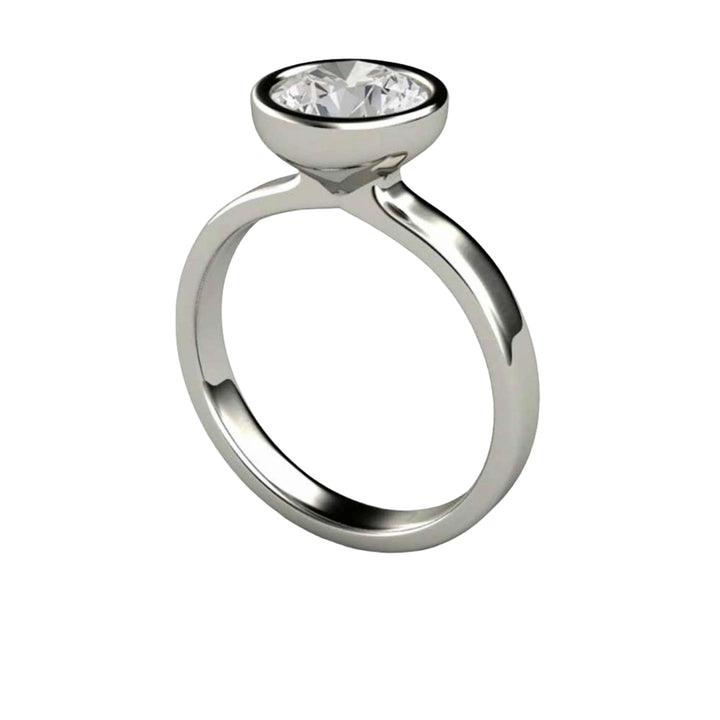 1ct Round Moissanite Bezel Set Engagement Ring, Simple Minimalist Ethical Design