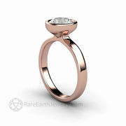 1 Carat Round Moissanite Solitaire Engagement Ring Simple Bezel Setting 18K Rose Gold - Engagement Only - Rare Earth Jewelry