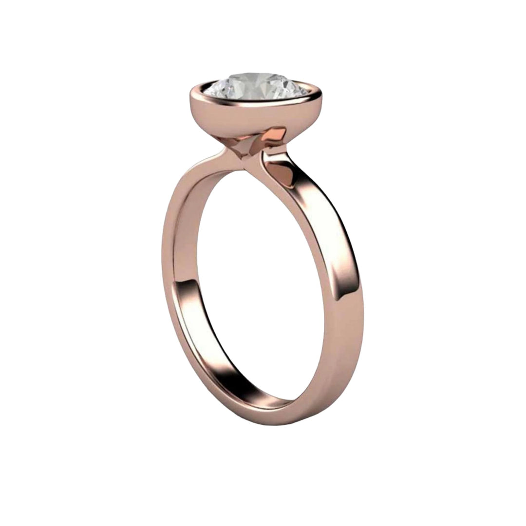 1 Carat Moissanite Solitaire Engagement Ring, Bezel Set Round Solitaire, Side View