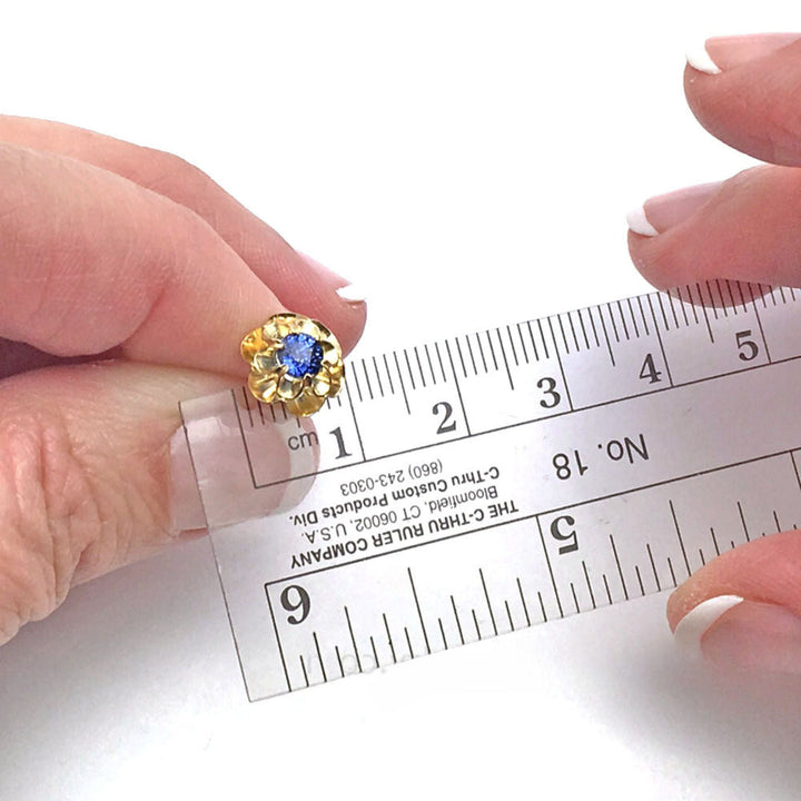 14K Gold Blue Sapphire Earrings with Flower Design, Rare Earth Jewelry