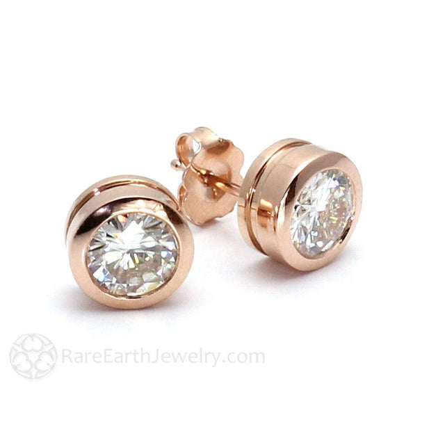 Round Bezel Set Cubic Zirconia Stud Earrings