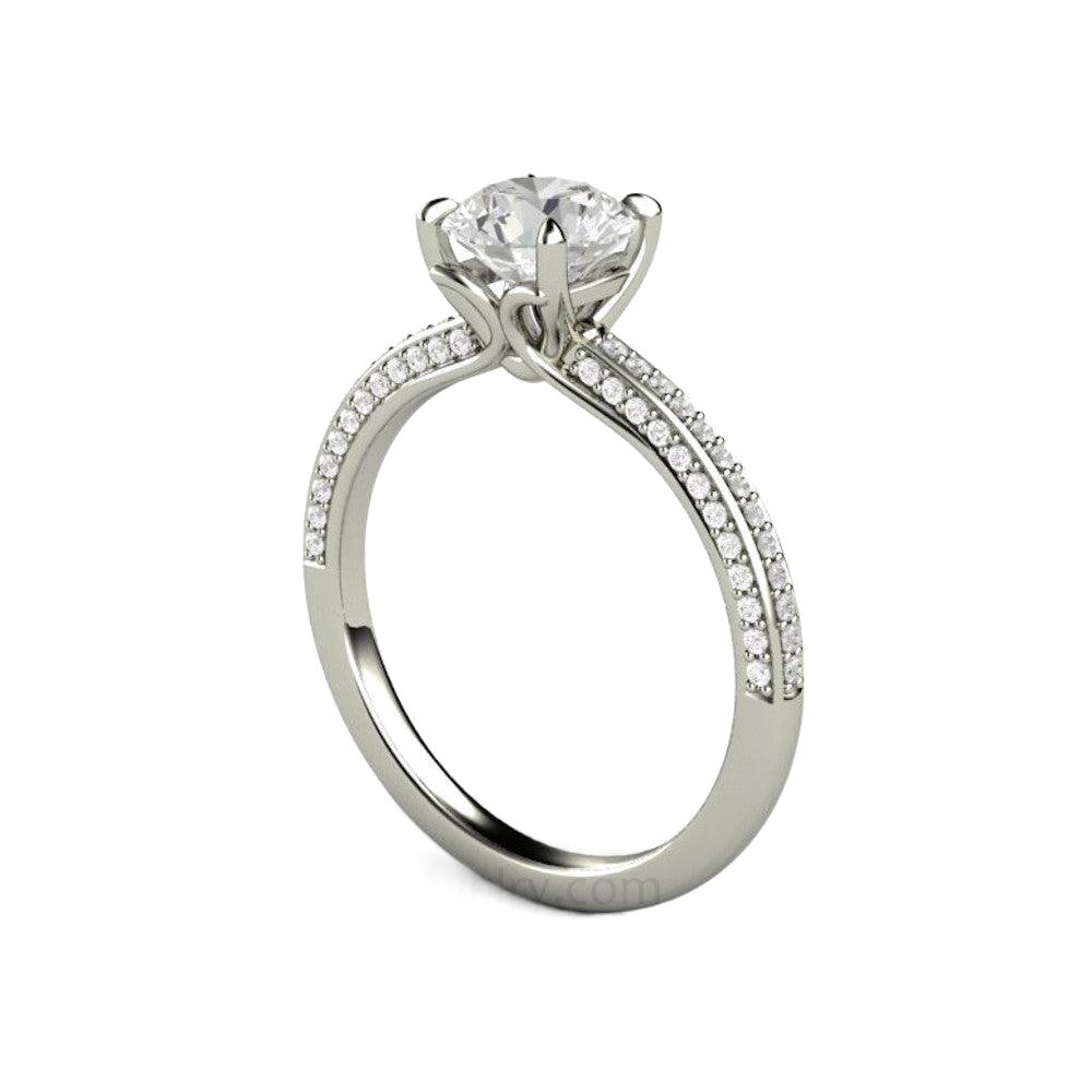 1ct Lab Grown Diamond Engagement Ring | Solitaire with Pavé Band & Claw Prongs, Rare Earth Jewelry