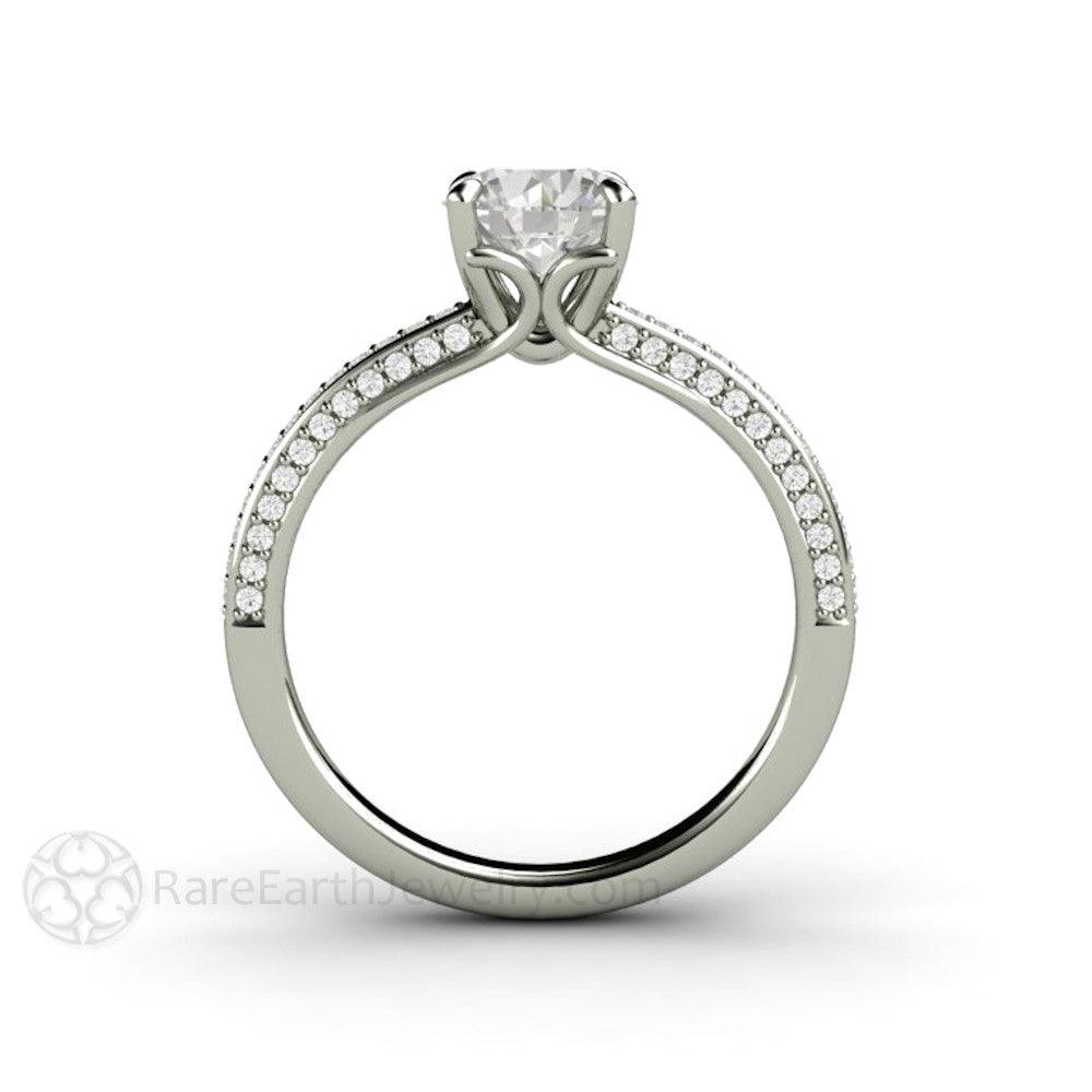 1ct Lab Grown Diamond Engagement Ring | Solitaire with Pavé Band & Claw Prongs, Rare Earth Jewelry
