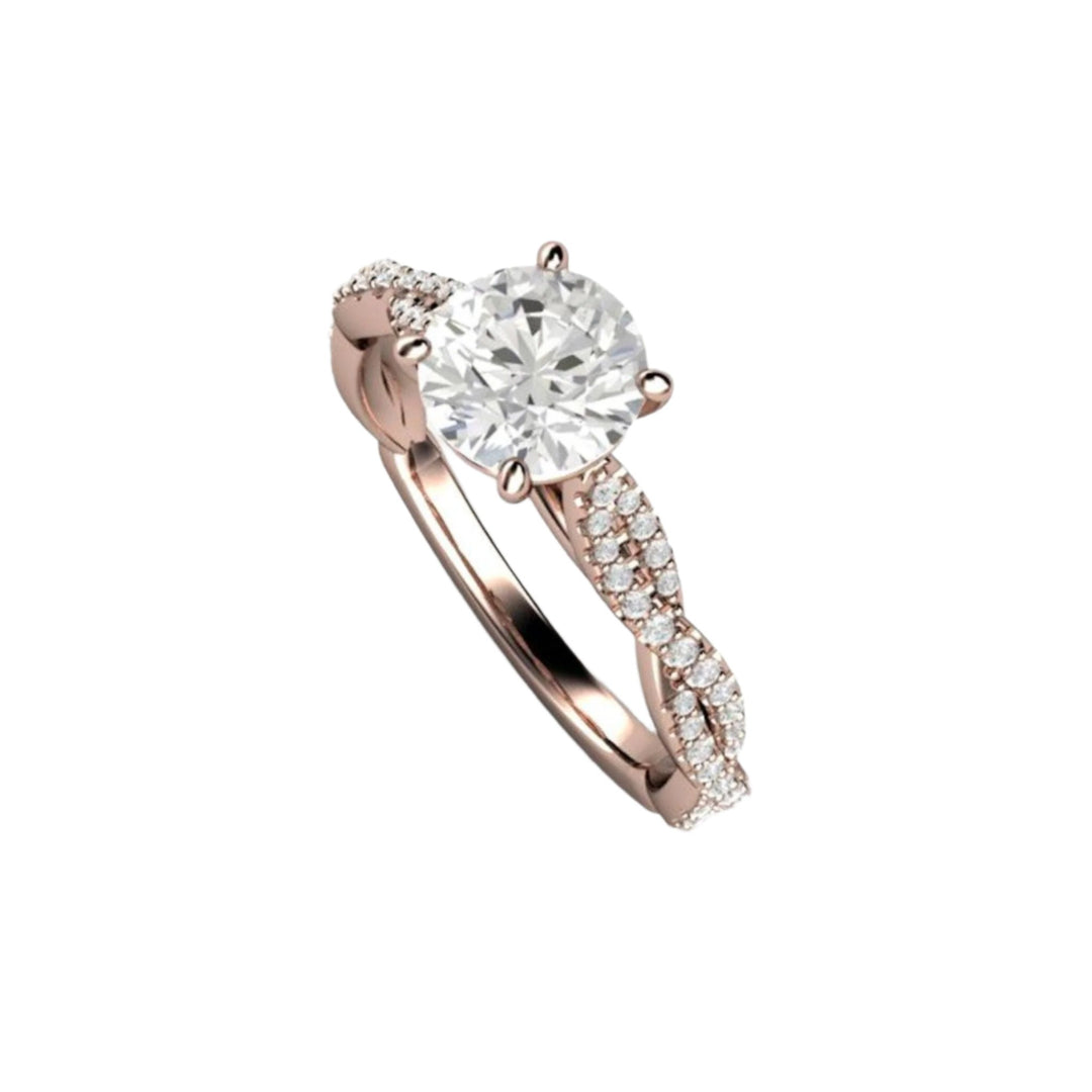 1ct Moissanite Engagement Ring, Infinity Style Solitaire with Criss Cross Band, 14K Rose Gold