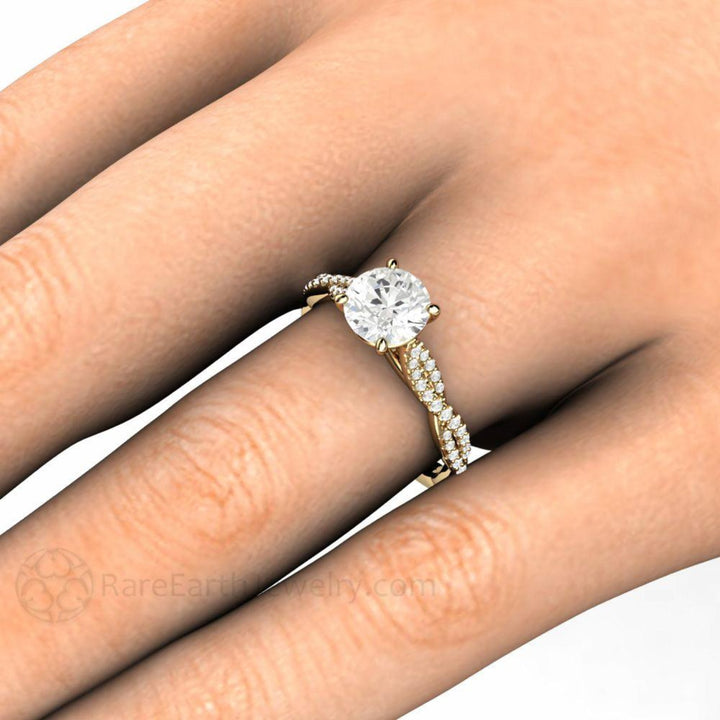 1ct Moissanite Infinity Engagement Ring, Solitaire with Crisscross Band, on the Hand