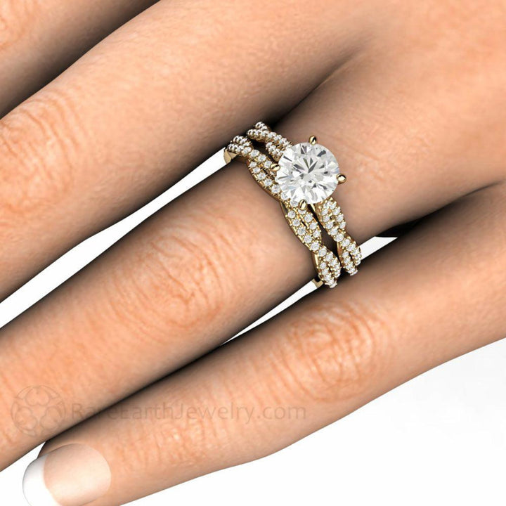 1ct Moissanite Infinity Engagement Ring, Solitaire with Crisscross Band, Bridal Set on the Hand