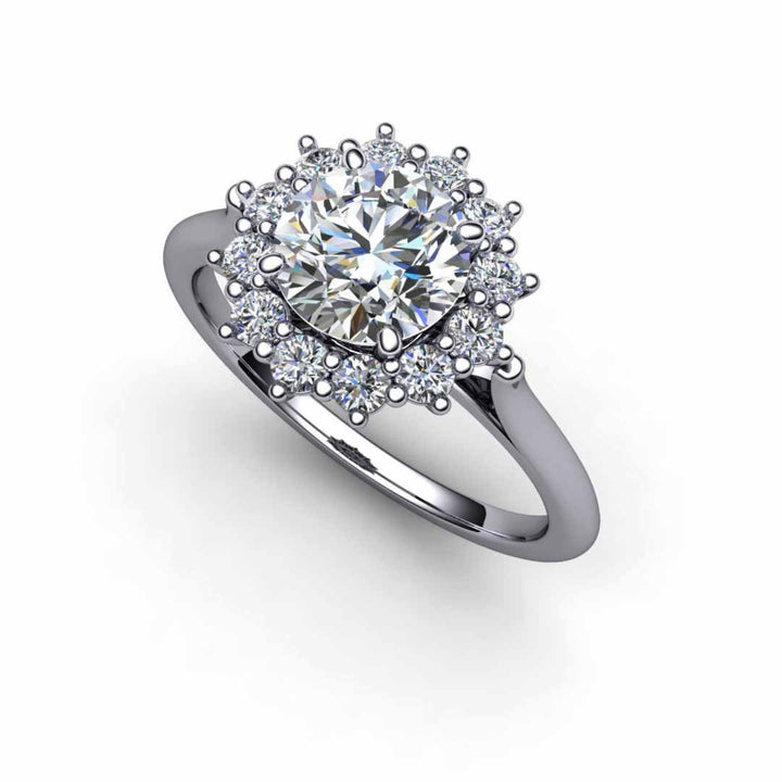 1ct Forever One Moissanite Engagement Ring Vintage Style Halo, Rare Earth Jewelry