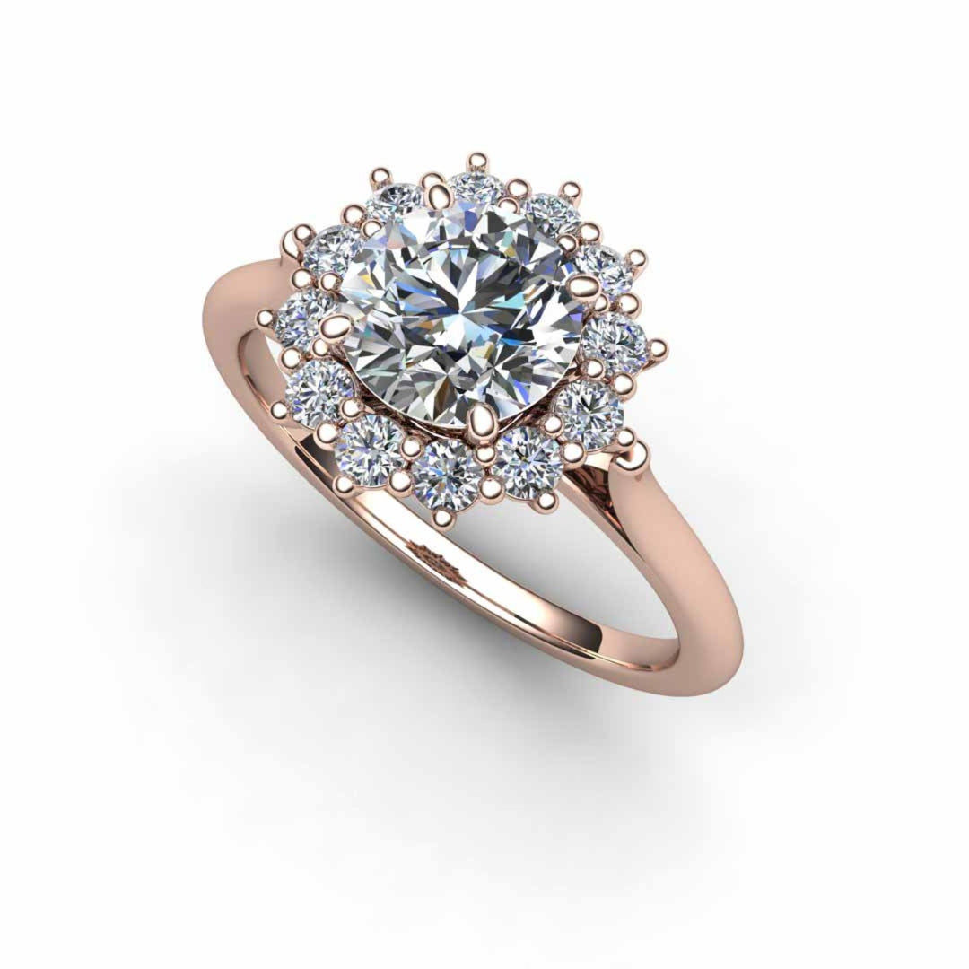 1ct Forever One Moissanite Engagement Ring Vintage Style Halo, 18K Rose Gold