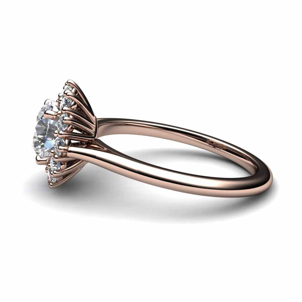 1ct Forever One Moissanite Engagement Ring Vintage Style Halo, Rare Earth Jewelry
