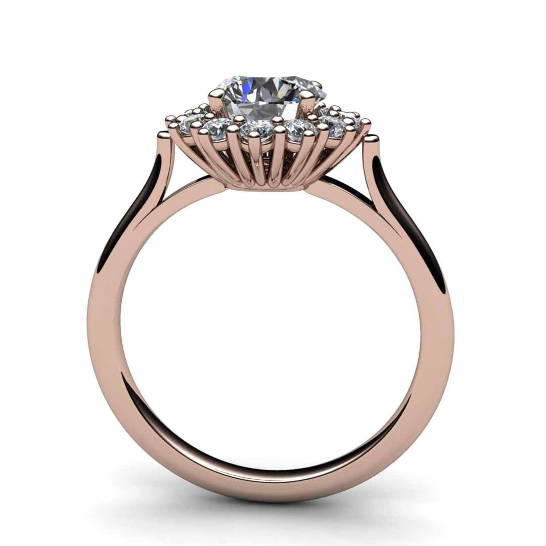 1ct Forever One Moissanite Engagement Ring Vintage Style Halo, Profile View