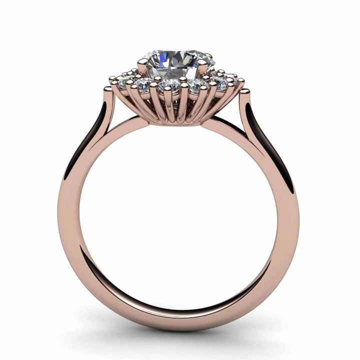 1ct Forever One Moissanite Engagement Ring Vintage Style Halo, Profile View