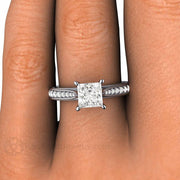 1ct Princess Diamond Engagement Ring Filigree Solitaire with Milgrain Platinum - Rare Earth Jewelry