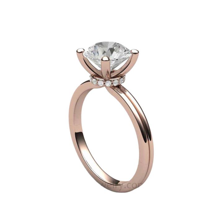2 Carat Lab Grown Diamond Alternative Engagement Ring, 8mm Lab Created Solitaire, 14K Rose Gold