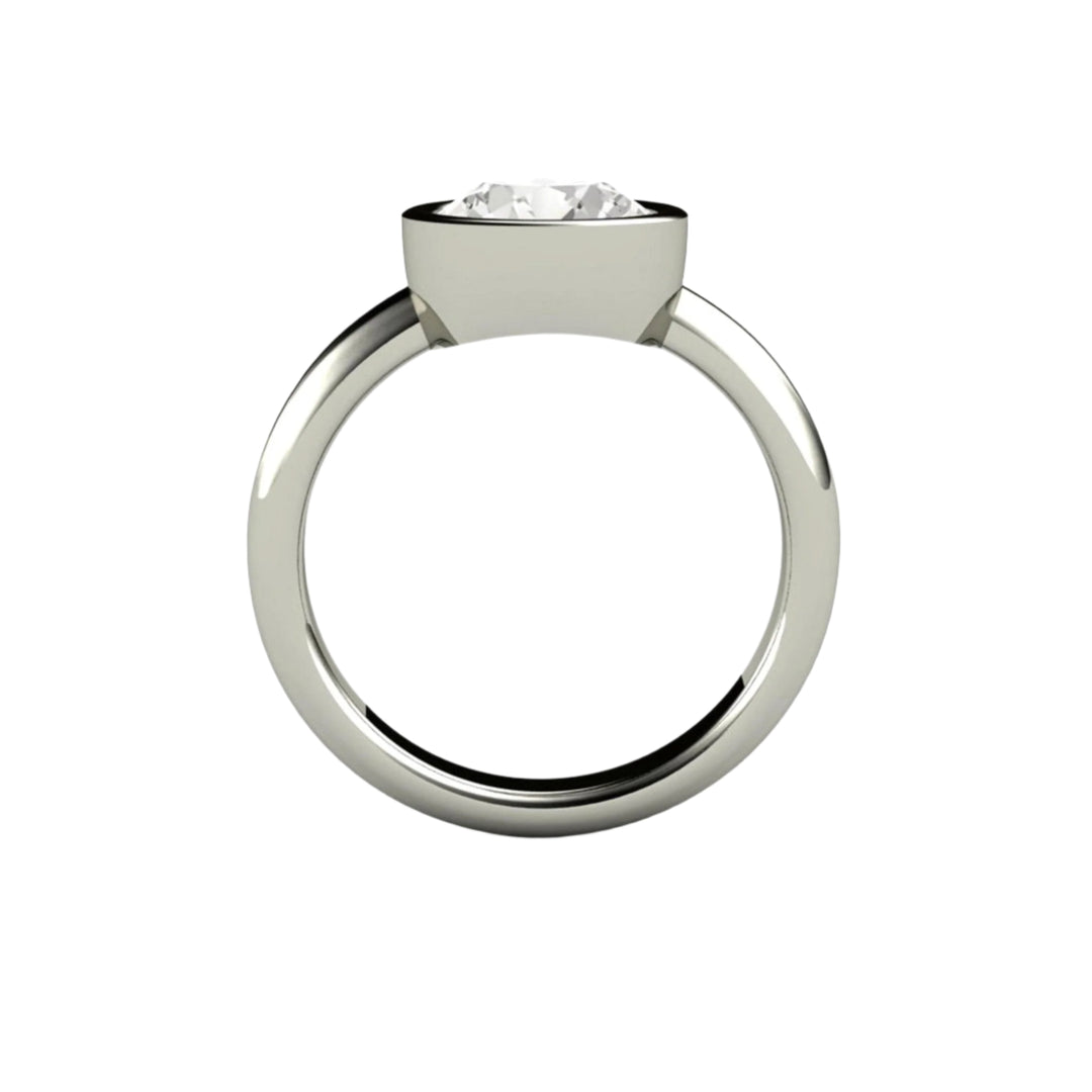 2ct Round Bezel Set Solitaire Engagement Ring, 8mm Round Moissanite Ring in Low Profile Setting | Rare Earth Jewelry