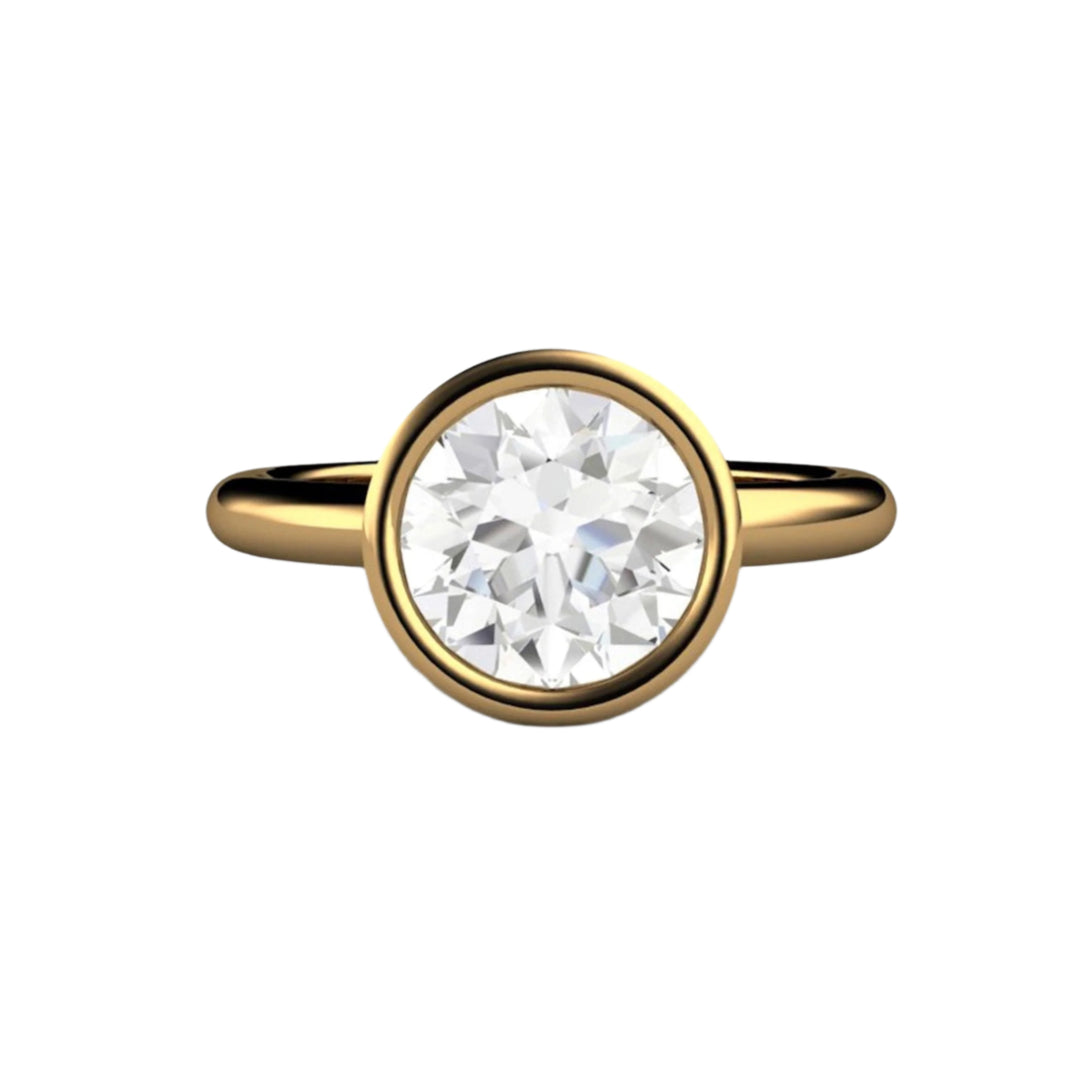 Bezel Set Moissanite Solitaire Engagement Ring in 18K Yellow Gold, Modern Minimalist Design | Rare Earth Jewelry|
