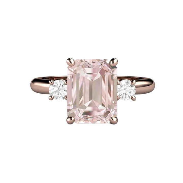 2ct Emerald Cut Pink Morganite Engagement Ring | 3 Stone Diamond Setting, Rare Earth Jewelry