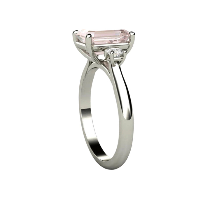 2ct Emerald Cut Pink Morganite Engagement Ring, White Gold, Side View