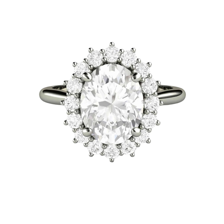 Antique Style Moissanite Oval Cocktail Ring, 2 Carat Colorless Moissanite Ring, White Gold