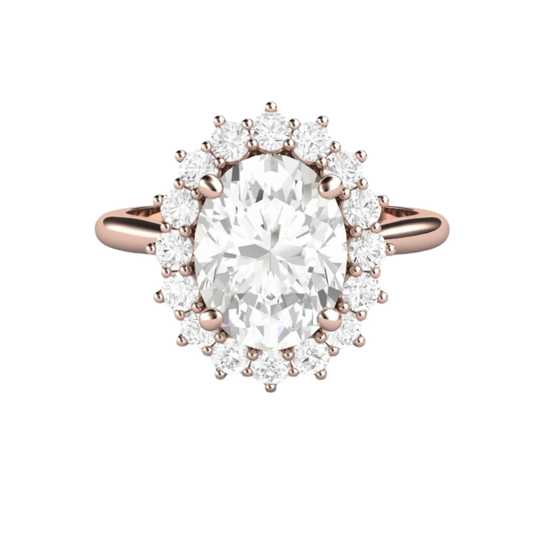 2 Carat Moissanite Oval Ring, Lab Grown Diamond Alternative Engagement Ring, 18K Rose Gold