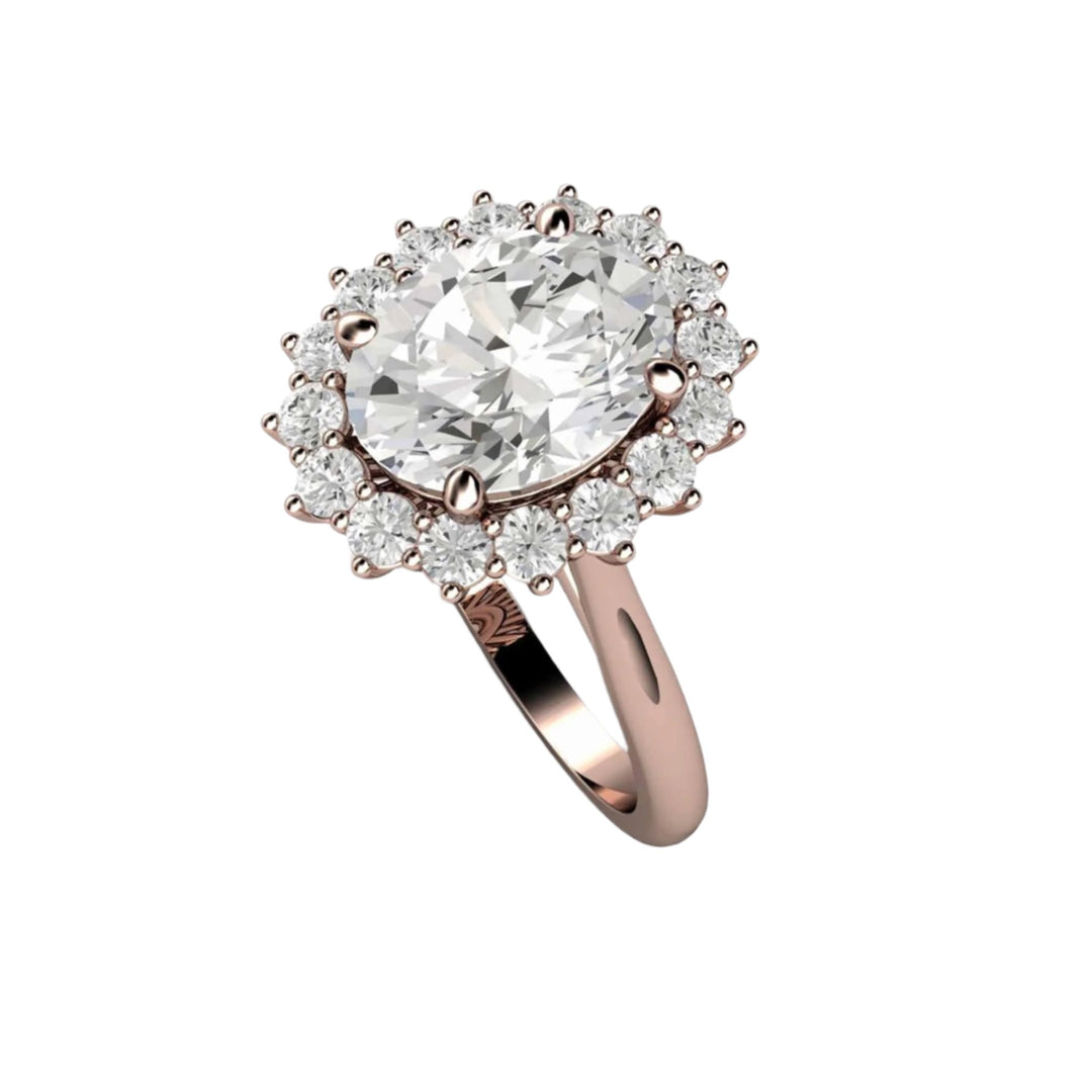 2 Carat Oval Forever One Moissanite Engagement Ring, Vintage Style Cluster, Rose Gold