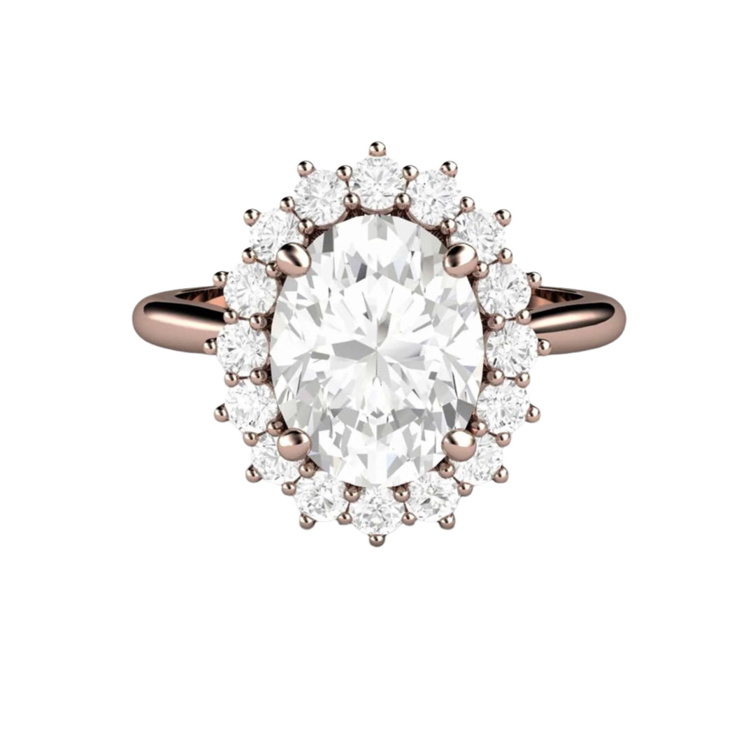 Forever One Moissanite Engagement Ring, 2 Carat Oval Cluster Setting