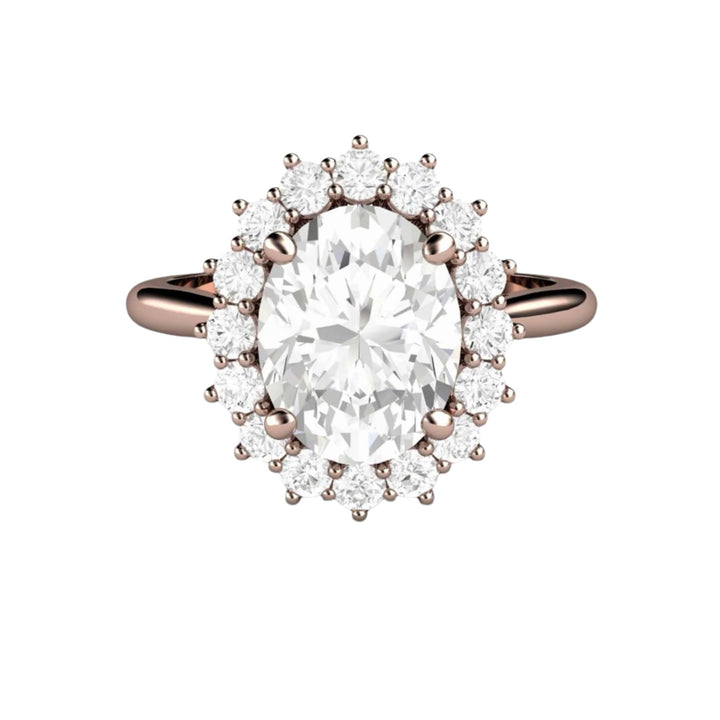 Forever One Moissanite Engagement Ring, 2 Carat Oval Cluster Setting