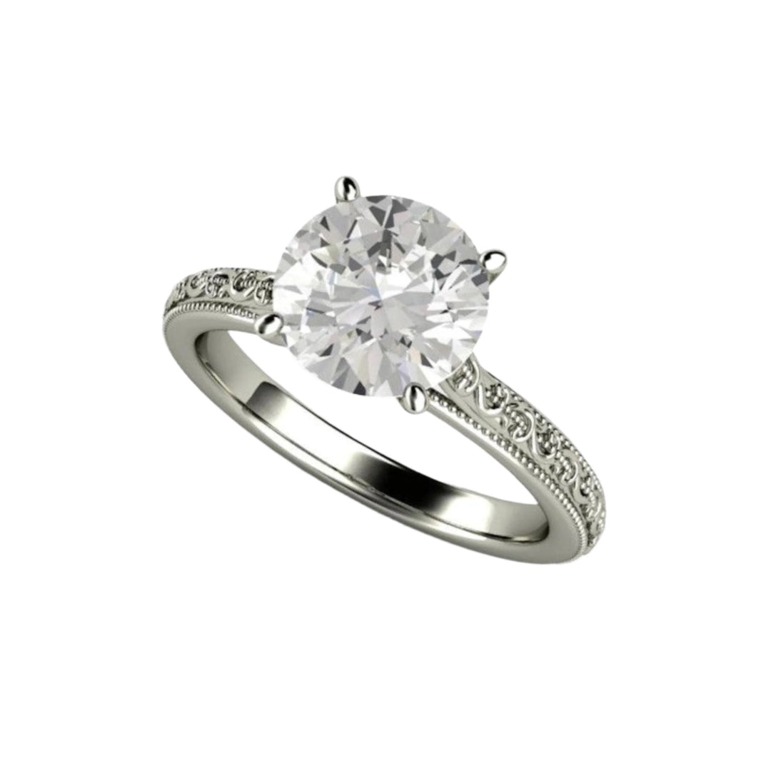 2ct Vintage Moissanite Solitaire Ring, Colorless Moissanite Engagement Ring in White Gold