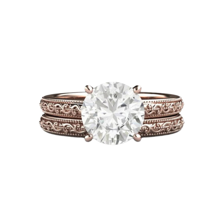 Rose Gold Moissanite Wedding Set, 2ct Moissanite Solitaire and Matching Band