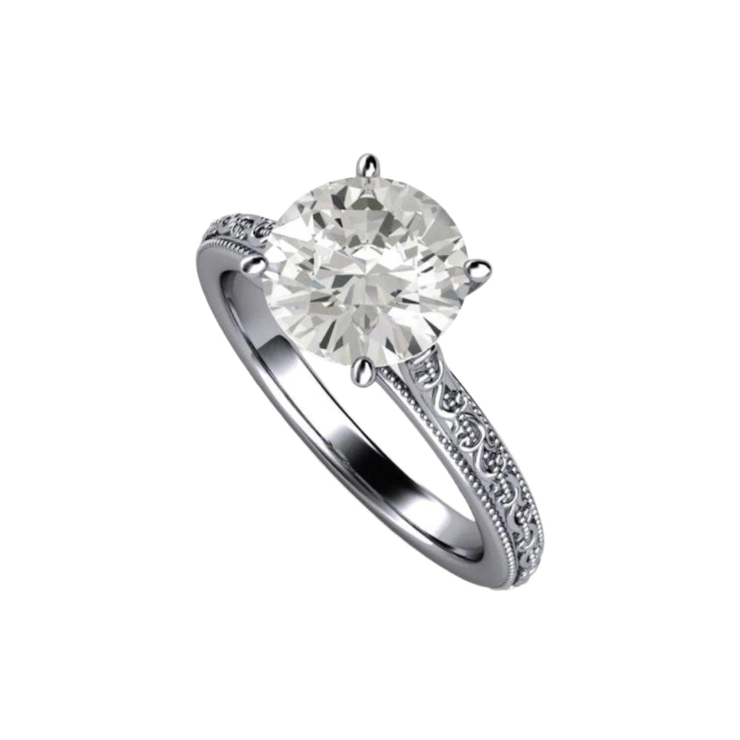 2ct Moissanite Engagement Ring,  Vintage Style Solitaire, Milgrain and Filigree, Platinum