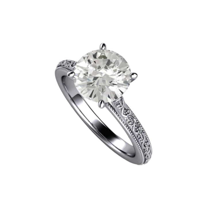 2ct Moissanite Engagement Ring,  Vintage Style Solitaire, Milgrain and Filigree, Platinum