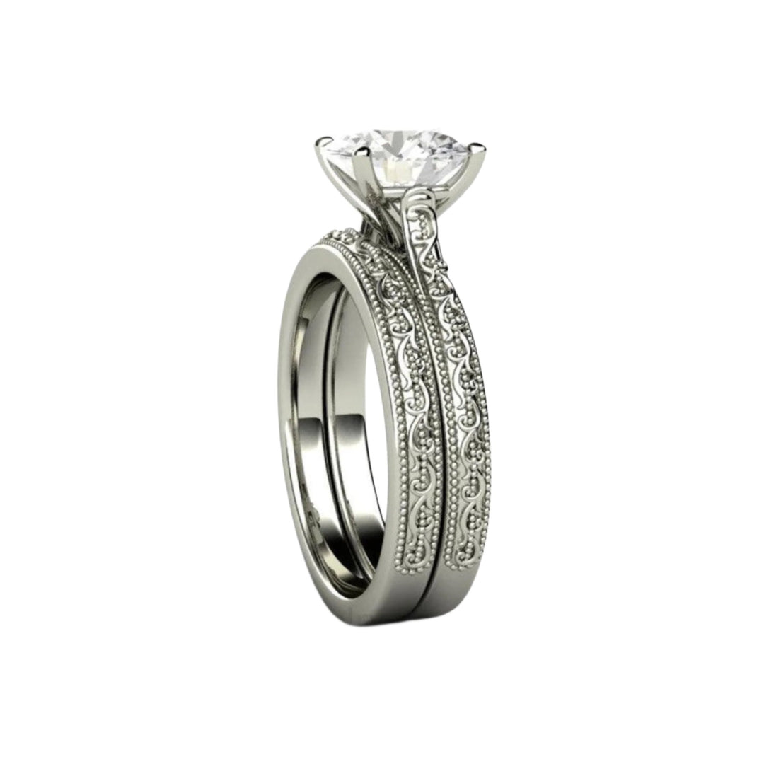 2ct Moissanite Engagement Ring, Vintage Style Solitaire and Wedding Ring, Platinum