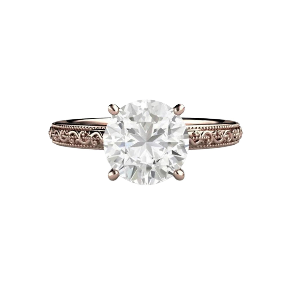 2 Carat Moissanite Engagement Ring, Vintage Style Solitaire, Gold or Platinum