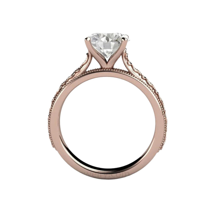 2ct Vintage Moissanite Engagement Ring, Colorless Moissanite Solitaire Ring, Profile View
