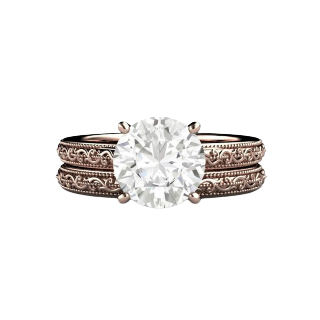 2ct Vintage Moissanite Engagement Ring, Rose Gold Forever One Moissanite Wedding Set