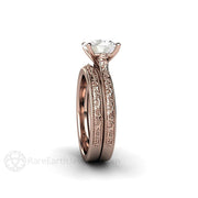 2ct Forever One Moissanite Engagement Ring Vintage Solitaire Milgrain Filigree 14K Rose Gold - Wedding Set - Rare Earth Jewelry