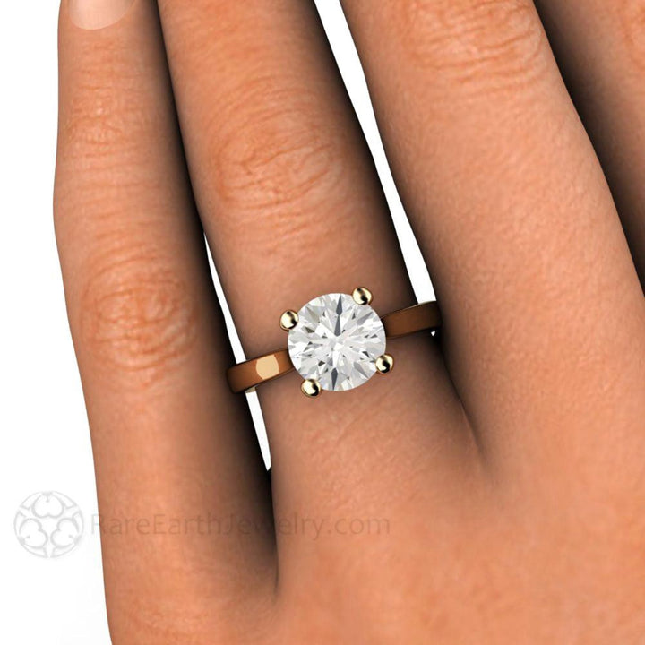 2 Carat Moissanite Engagement Ring Classic 4 Prong Solitaire, 2ct Solitaire on the Hand