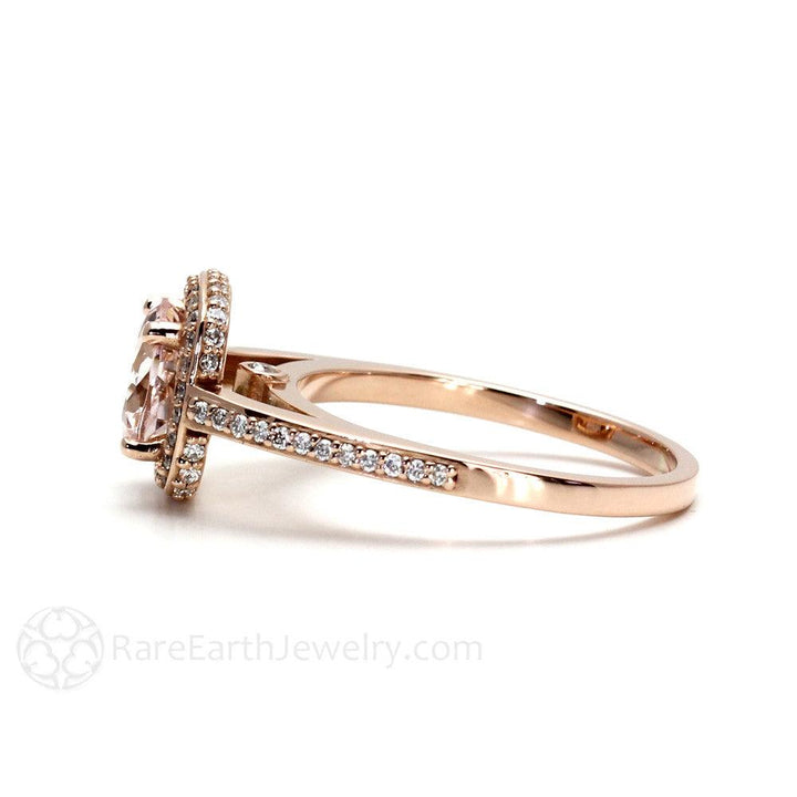 2ct Morganite Engagement Ring | Pavé Diamond Halo in Gold or Platinum, Rare Earth Jewelry