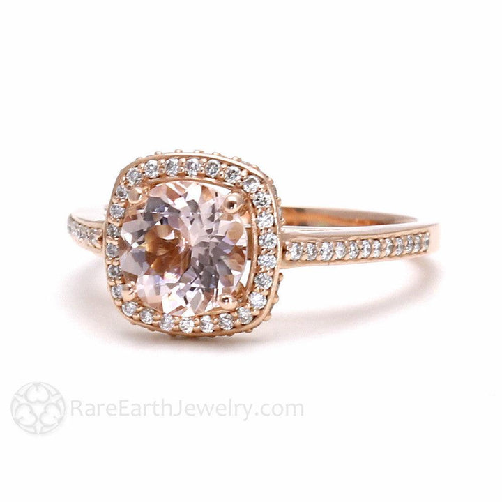 2ct Morganite Engagement Ring | Pavé Diamond Halo in Gold or Platinum, Rare Earth Jewelry